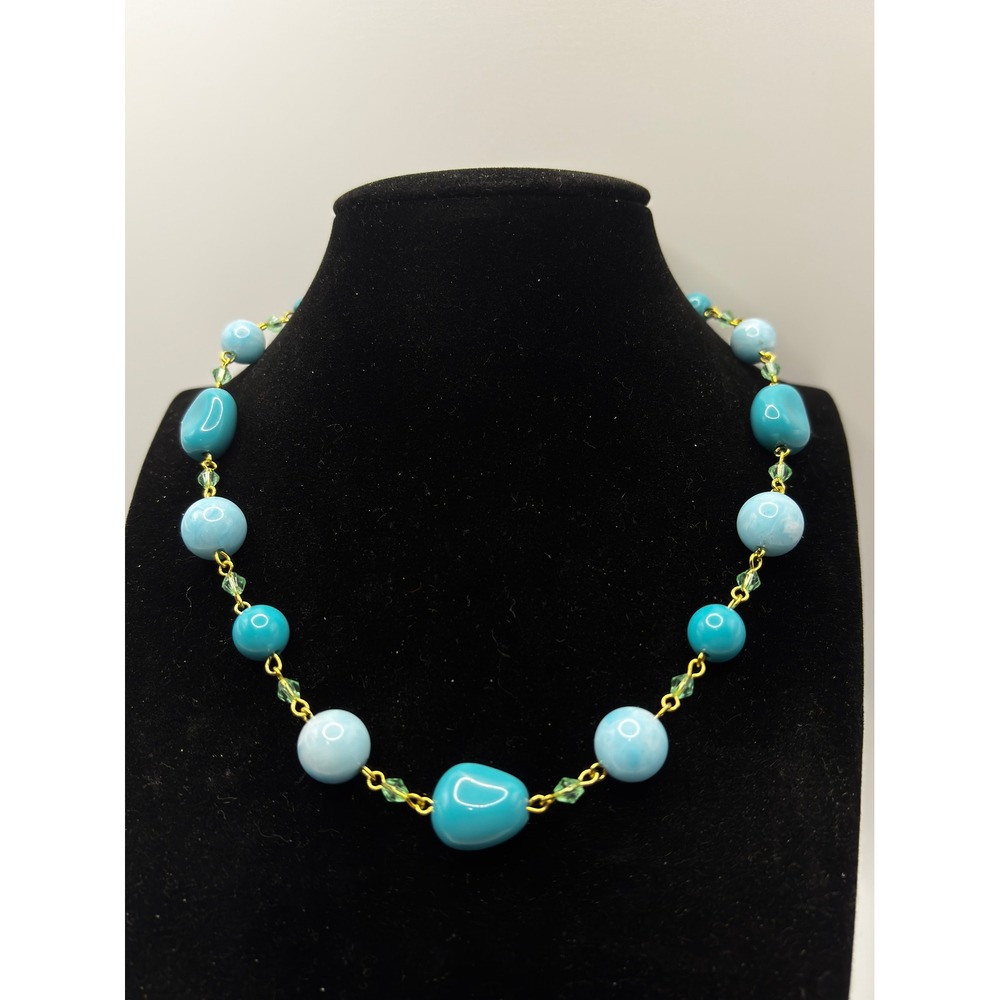 Kohl's Beaded Choker Necklace Womens 14" Blue Gold‎ Tone Crystal Accents